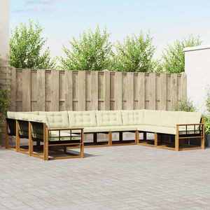 vidaXL Set de canapele de exterior cu pernă 9 pcs Natural și Crem imagine