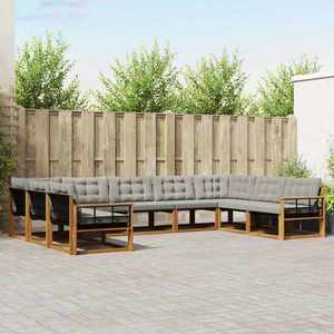vidaXL Set de canapele de exterior 9 pcs Gri natural și deschis imagine