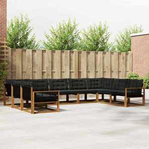 vidaXL Set de canapele de exterior cu pernă 9 pcs Natural și Negru imagine