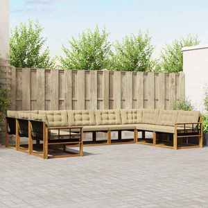 vidaXL Set de canapele de exterior cu pernă 9 pcs Natural și Bej imagine