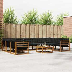 vidaXL Set de canapele de exterior cu pernă 10 pcs Natural și Negru imagine