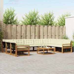 vidaXL Set de canapele de exterior cu pernă 10 pcs Natural și Crem imagine