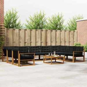 vidaXL Set de canapele de exterior cu pernă 10 pcs Natural și Negru imagine
