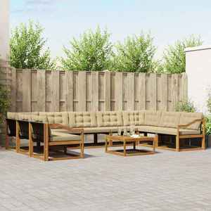 vidaXL Set de canapele de exterior cu pernă 10 pcs Natural și Bej imagine