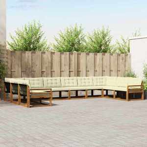 vidaXL Set de canapele de exterior cu pernă 10 pcs Natural și Crem imagine