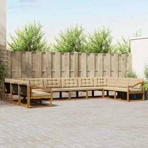 vidaXL Set de canapele de exterior cu pernă 10 pcs Natural și Bej imagine