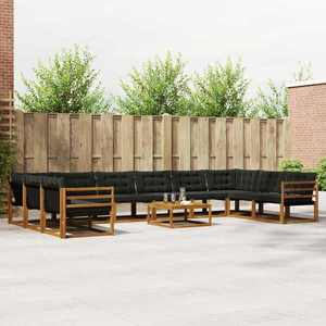 vidaXL Set de canapele de exterior cu pernă 11 pcs Natural și Negru imagine