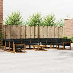 vidaXL Set de canapele de exterior cu pernă 11 pcs Natural și Negru imagine