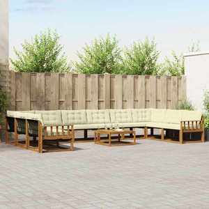 vidaXL Set de canapele de exterior cu pernă 11 pcs Natural și Crem imagine