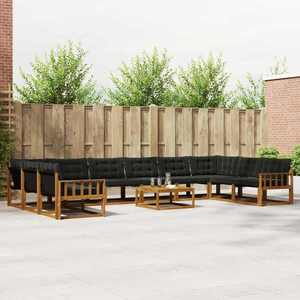 vidaXL Set de canapele de exterior cu pernă 11 pcs Natural și Negru imagine