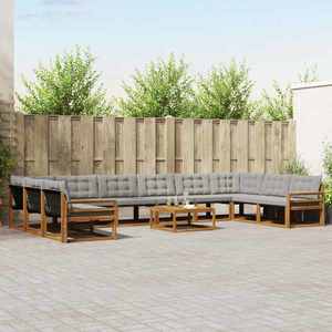 vidaXL Set de canapele de exterior 11 pcs Gri natural și deschis imagine