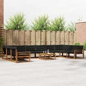 vidaXL Set de canapele de exterior cu pernă 11 pcs Natural și Negru imagine