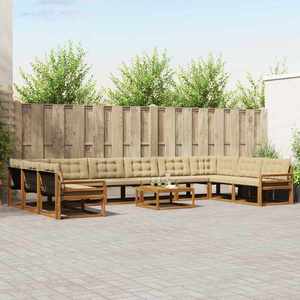 vidaXL Set de canapele de exterior cu pernă 11 pcs Natural și Bej imagine
