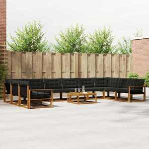 vidaXL Set de canapele de exterior cu pernă 11 pcs Natural și Negru imagine