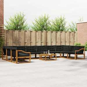 vidaXL Set de canapele de exterior cu pernă 11 pcs Natural și Negru imagine