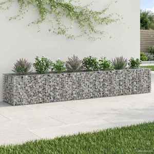 vidaXL Pat ridicat din gabion 2 pcs Argintiu 340 x 60 x 55 cm imagine