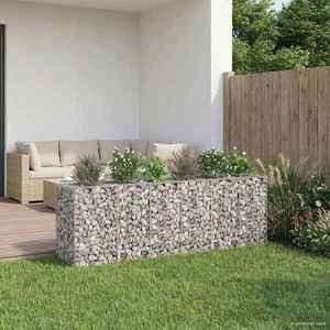 vidaXL Pat ridicat din gabion 2 pcs Argintiu 250 x 50 x 80 cm imagine