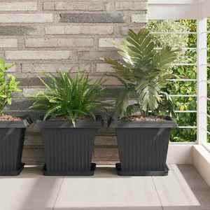 vidaXL Vază pătrată pentru flori 6 pcs Negru 33 x 33 x 26 cm Plastic imagine