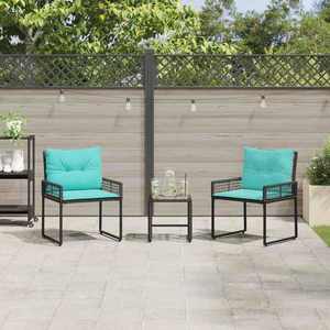 vidaXL Set de Mobilier pentru Exterior cu pernă 3 pcs Negru și Turcoaz imagine