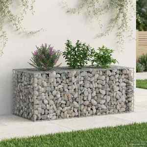 vidaXL Pat ridicat din gabion Argintiu 140 x 60 x 55 cm imagine