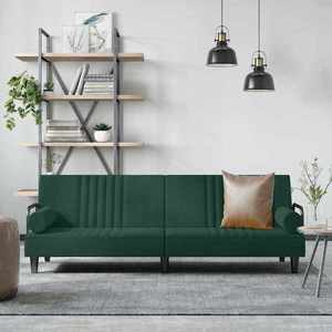 vidaXL Canapea extensibilă cu cotiere, verde închis, catifea imagine