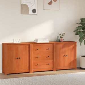 vidaXL Bufet cu sertar 3 pcs Maro Ceară Lemn masiv de pin imagine