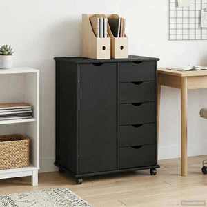 vidaXL Cabinet mobil Negru 63, 5 x 39 x 79 cm Lemn de pin masiv imagine