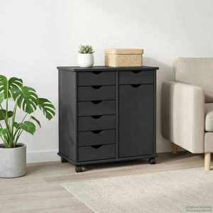 vidaXL Cabinet mobil Gri 63, 5 x 39 x 65, 5 cm Lemn de pin masiv imagine