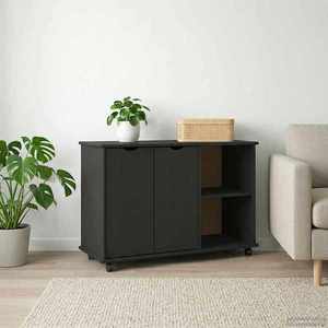 vidaXL Cabinet mobil Negru 100 x 39 x 65, 5 cm Lemn de pin masiv imagine