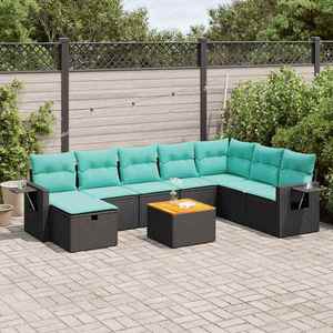 vidaXL Set mobilier de grădină cu perne, 9 piese, negru, poliratan imagine