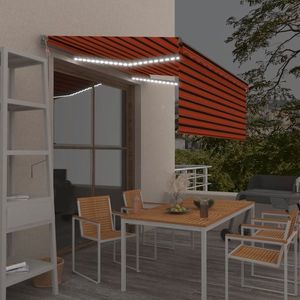 vidaXL Copertină automată senzor vânt&LED, portocaliu&maro, 3x2, 5 cm imagine