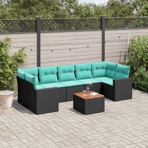 vidaXL Set canapele de grădină cu perne, 8 piese, negru, poliratan imagine