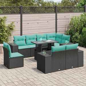 vidaXL Set canapele de grădină cu perne, 9 piese, negru, poliratan imagine