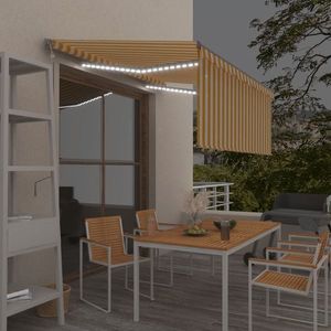 vidaXL Copertină automată cu stor&LED&senzor vânt albastru&alb 3x2, 5 m imagine