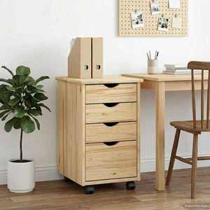 vidaXL Cabinet mobil cu roata Maro 34 x 39 x 56 cm Lemn masiv de pin imagine