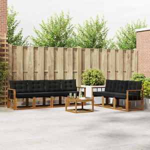 vidaXL Set de canapele de exterior cu pernă 8 pcs Natural și Negru imagine