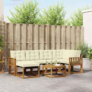 vidaXL Set de canapele de exterior cu pernă 7 pcs Natural și Crem imagine