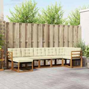 vidaXL Set de canapele de exterior cu pernă 7 pcs Natural și Crem imagine