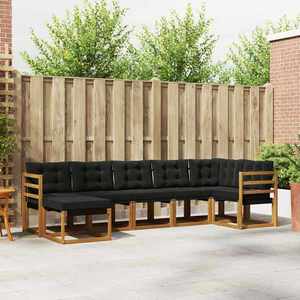 vidaXL Set de canapele de exterior cu pernă 7 pcs Natural și Negru imagine