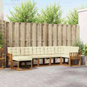 vidaXL Set de canapele de exterior cu pernă 7 pcs Natural și Crem imagine