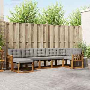vidaXL Set de canapele de exterior 7 pcs Gri natural și deschis imagine