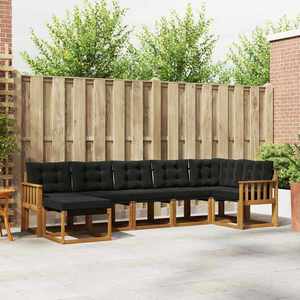 vidaXL Set de canapele de exterior cu pernă 7 pcs Natural și Negru imagine