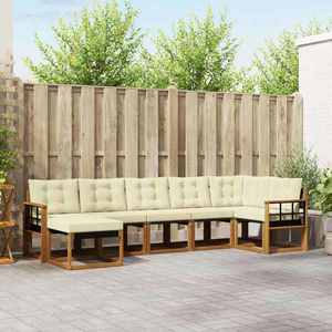 vidaXL Set de canapele de exterior cu pernă 7 pcs Natural și Crem imagine