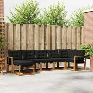 vidaXL Set de canapele de exterior cu pernă 7 pcs Natural și Negru imagine