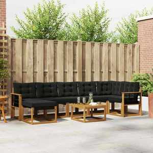 vidaXL Set de canapele de exterior cu pernă 8 pcs Natural și Negru imagine