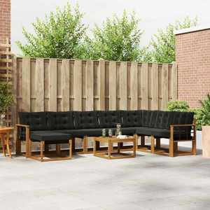 vidaXL Set de canapele de exterior cu pernă 9 pcs Natural și Negru imagine