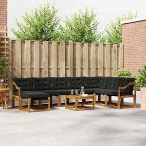 vidaXL Set de canapele de exterior cu pernă 9 pcs Natural și Negru imagine