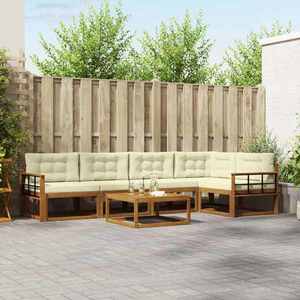 vidaXL Set de canapele de exterior cu pernă 6 pcs Natural și Crem imagine