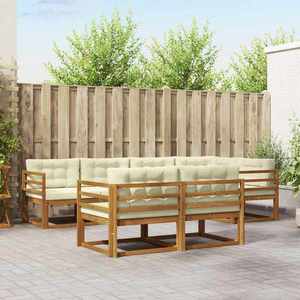 vidaXL Set de canapele de exterior cu pernă 7 pcs Natural și Crem imagine