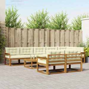 vidaXL Set de canapele de exterior cu pernă 9 pcs Natural și Crem imagine